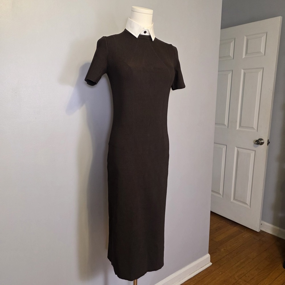 Ralph Lauren Purple Label Woven Collar Ribbed Sweater Day Dress Size M $2,990